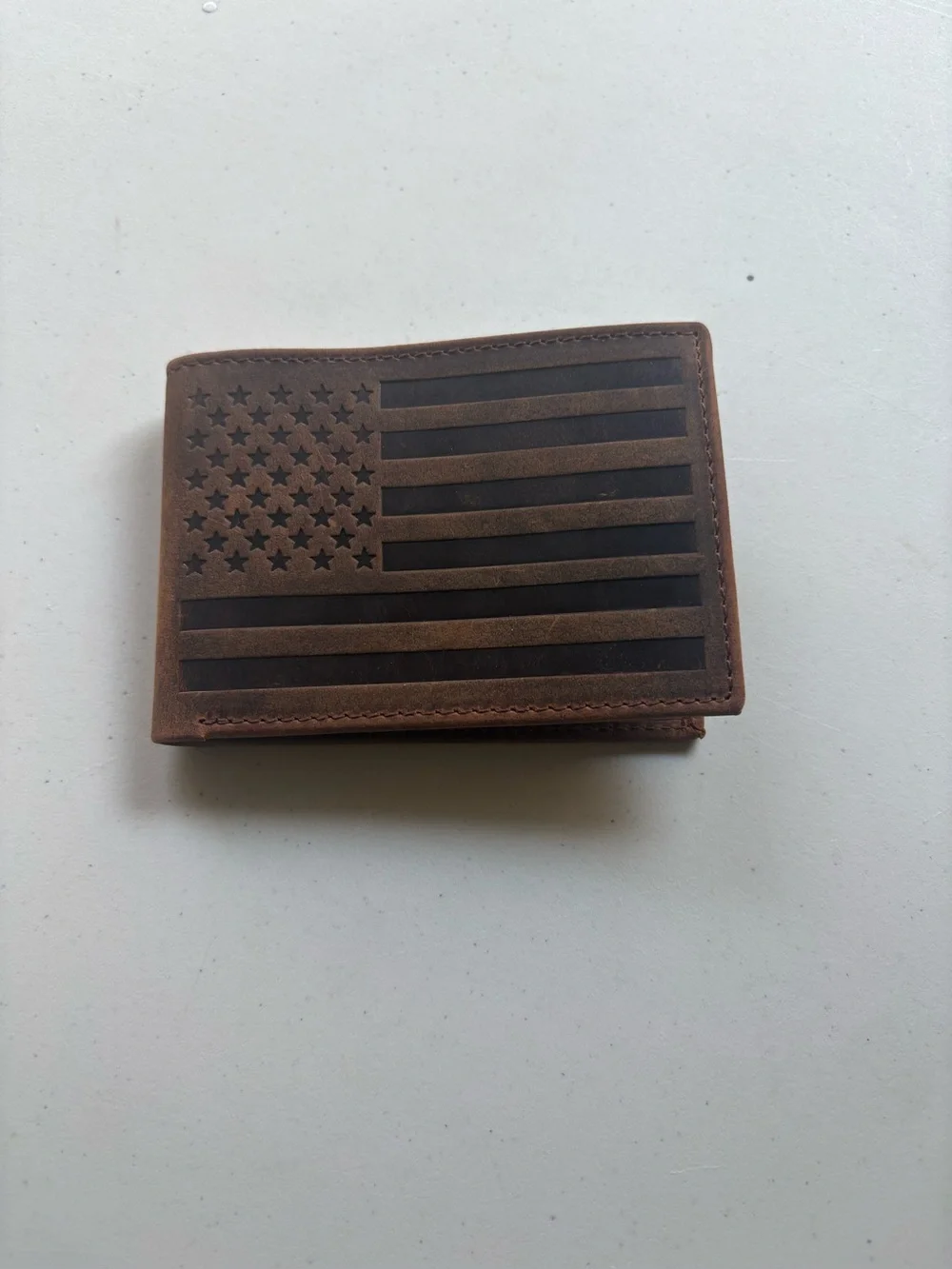 J. Buxton Men’s Genuine Leather RFID Bifold Wallet Brown American Flag
